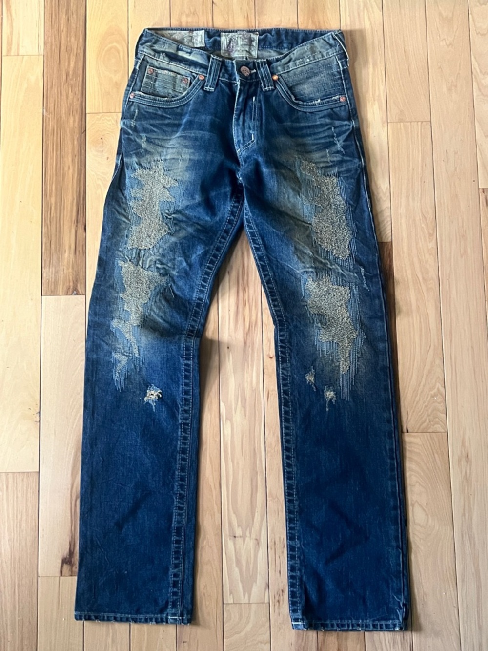 Affliction Ace Jeans 30x32 Distressed Moto Style Dark Wash